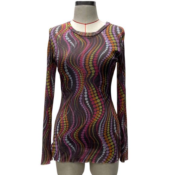 Sweet Pea By Stacy Frati Womens Size XL Printed Double Mesh Y2K Top Shirt - Picture 1 of 5